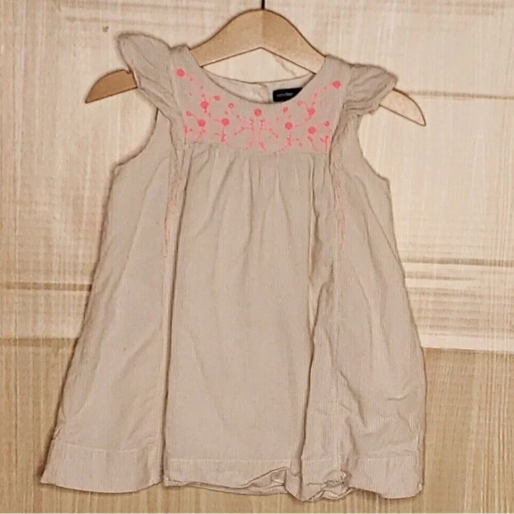 Baby Gap Toddler Cream Striped Embroidered Sleeveless Dress 18-24 Months